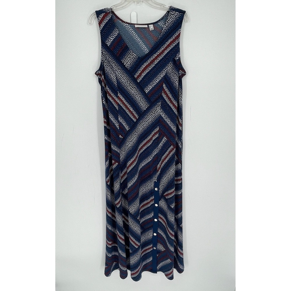 Susan Graver Women's Blue Polka Dot Geometric Sleeveless Maxi Dress Size L